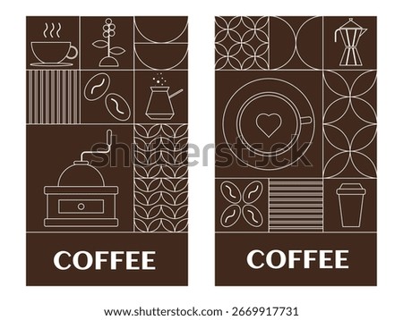 Coffee Poster Set with Line Art Icons and Typography