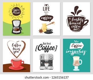 Coffee poster template for restaurant wall design. Print lettering for brochure or cafe menu. Vector illustration.