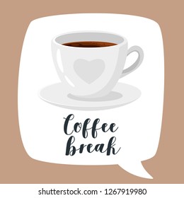 Coffee poster template for restaurant wall design. Americano cup in speech bubble. Print lettering for brochure or cafe menu. Vector illustration.