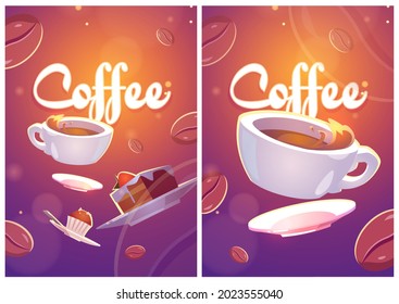 Coffee posters with illustration of cup and sweets