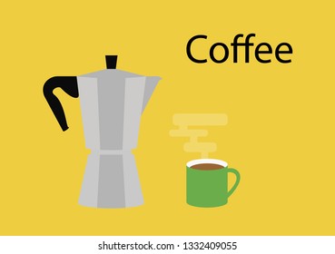 Сup of coffee and coffee pot