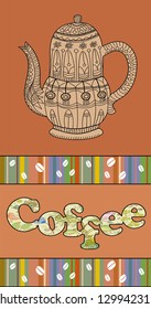 Coffee pot, background, label, banner