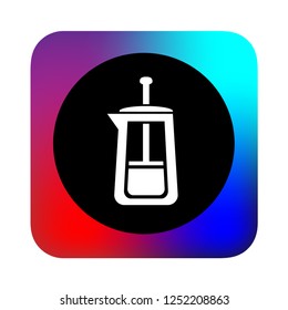 coffee pot, cafe icon, with abstract background, black round and white icon, modern concept, colored background, glyph icon
