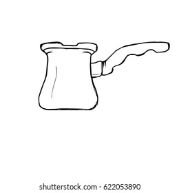 Coffee pot cezva. Hand drawn sketch vector illustration on white background. Black & white.