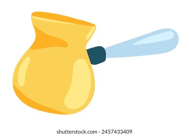 Coffee pot or cezve in flat design. Kitchenware traditional turkish coffeemaker. Vector illustration isolated.