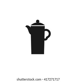 Coffee pot, computer black icon, web button business badge or label as sticker on white background