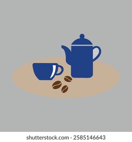 coffee pot and cup, coffee beans