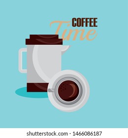 Coffee pot and cup design, Drink breakfast beverage bakery restaurant and shop theme Vector illustration
