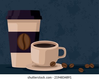cafetera y taza con grano