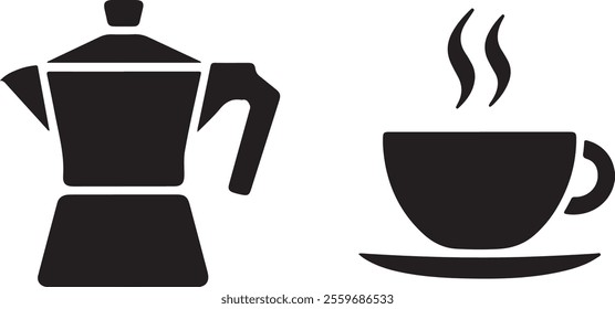 Coffee pot and cup icon. Simple illustration of coffee pot and cup vector icon for web