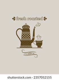 A Coffee pot and a cup made in vector. Isolated on the background and easy to use for  cafe, coffee bar, menu.