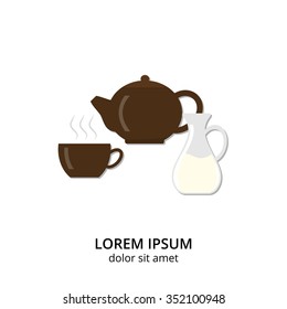 Coffee pot, cup and milk in glass isolated on white background.