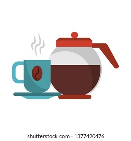 Coffee pot with coffee cup on plate