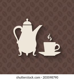 coffee pot and cup on seamless background