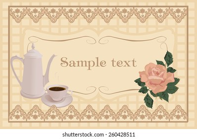 Coffee pot and Cup on a vintage vector background.