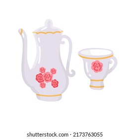 
coffee pot with a cup  on the white background