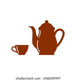Coffee pot and cup silhouettes. Minimalistic icons on a white background. Simple logo. Isolated. Vector illustration.