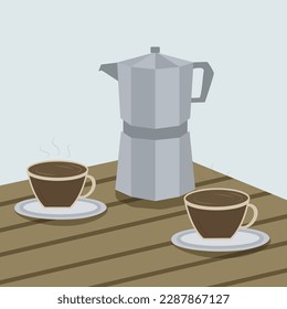 coffee pot and coffee cups	
