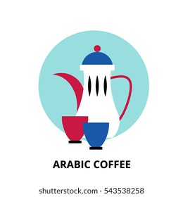 Coffee pot and cups - Flat style design element for icon, logo, symbol. isolated on background.