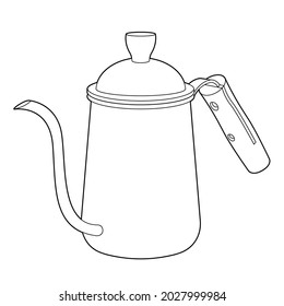 Coffee pot. Dishes for making coffee. Coloring page. Black outline. 