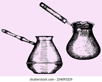 coffee pot, doodle style, sketch illustration