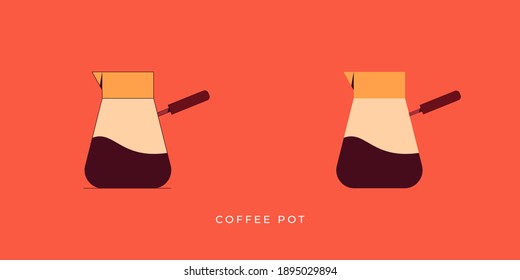 Ilustración plana del café. Colorido y delineado. Diseño de vectores aislado con fondo rojo