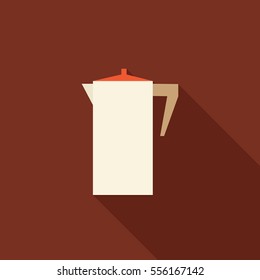 Coffee Pot Flat  Illustration. Long Shadow Icon