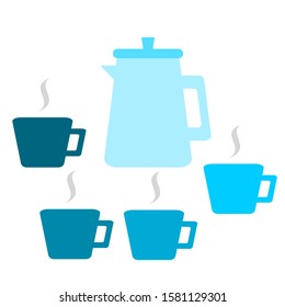 coffee pot and four cups vector