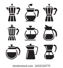 Coffee Pot Glyph Icons for Kitchen, Cafe, and Barista
