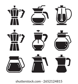 Coffee Pot Glyph Icons for Kitchen, Cafe, and Barista
