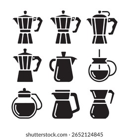 Coffee Pot Glyph Icons for Kitchen, Cafe, and Barista

