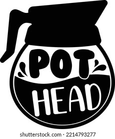 Coffee pot graphic with 'pot head' text written inside.