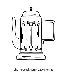 Coffee pot in hand drawn doodle style. Kettle vector illustration. Coffee kettle doodle illustration.