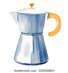 coffee pot hand drawn with watercolor painting style illustration