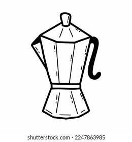 Coffee pot. Hot drink. Vector doodle illustration. Sketch.