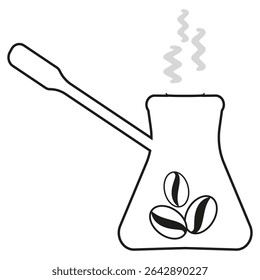 Coffee pot icon. Beans drawing vector. Hot steam shape. Turkish drink outline.