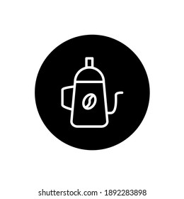 Coffee pot icon in black circular style. Coffee pot tool symbol. Vector illustration