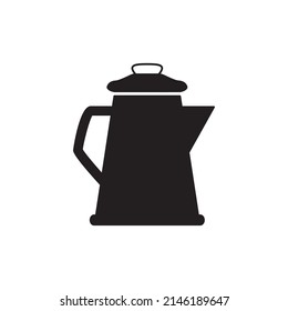 Coffee pot icon in black flat glyph, filled style isolated on white background