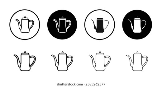 Coffee pot icon Black line art vector logo set