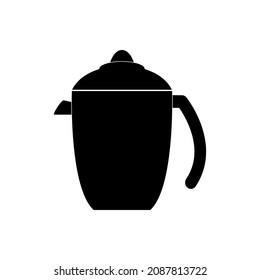 The coffee pot icon is black on a white background. Vector image.