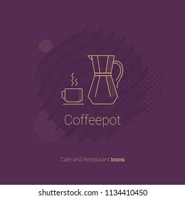 Coffee pot icon with a Cup of hot coffee. For restaurants and cafes.