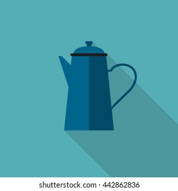 Coffee pot icon. Flat illustration of coffee pot with long shadow