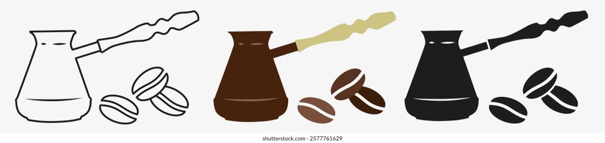 Coffee pot icon. Coffee making. Set of coffee pots in different styles. EPS 10.