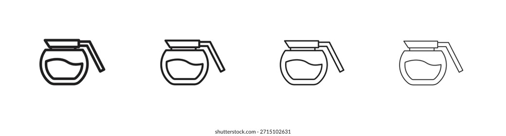 Conjunto de iconos de cafetera. Una colección de simples iconos negros de trazos finos