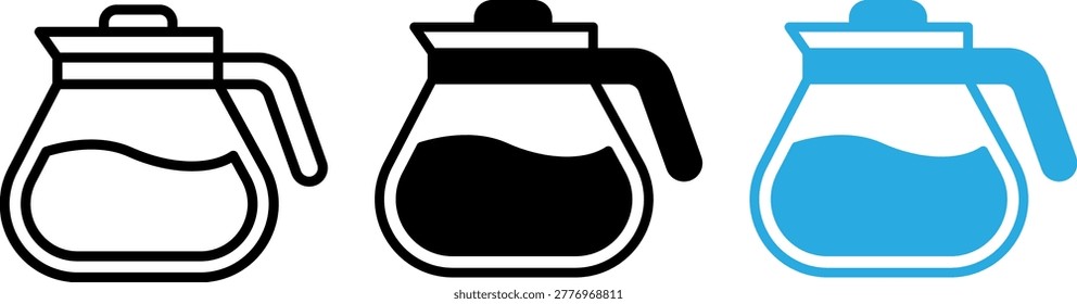 Coffee Pot Icon Set Glass Teapot Beverage Container Vector Illustration