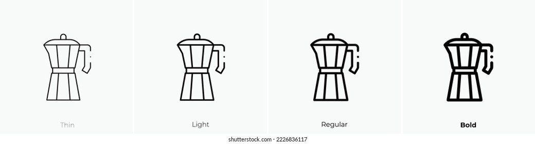 coffee pot icon. Thin, Light Regular And Bold style design isolated on white background