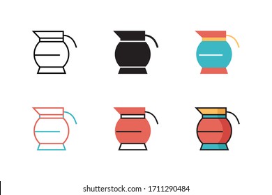 coffee pot icon vector illustration with six different style design. isolated on white background