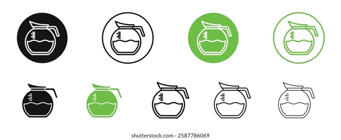 Coffee pot icons in black and green colors collection