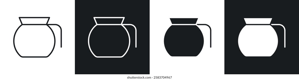 Coffee pot icons collection in black and white filled and line versions