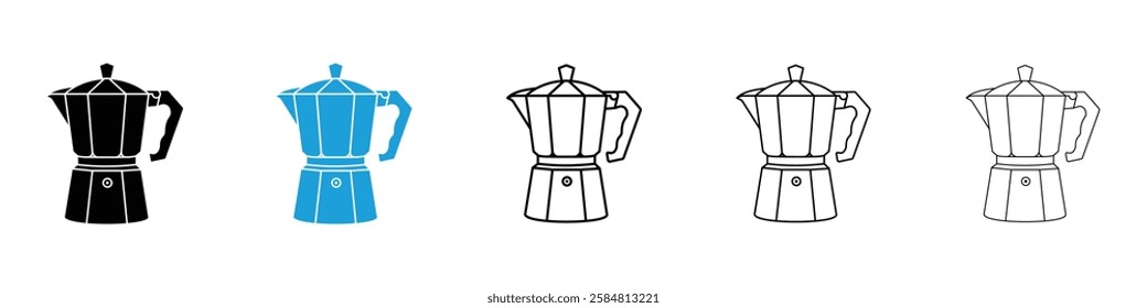 Coffee pot icons collection vectors in black and blue